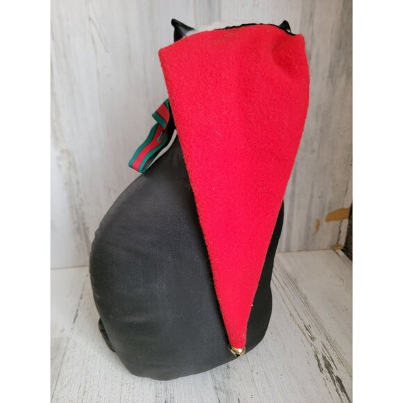 Vintage plush black tuxedo Cat santa claus hat home decor xmas - Picture 4 of 6